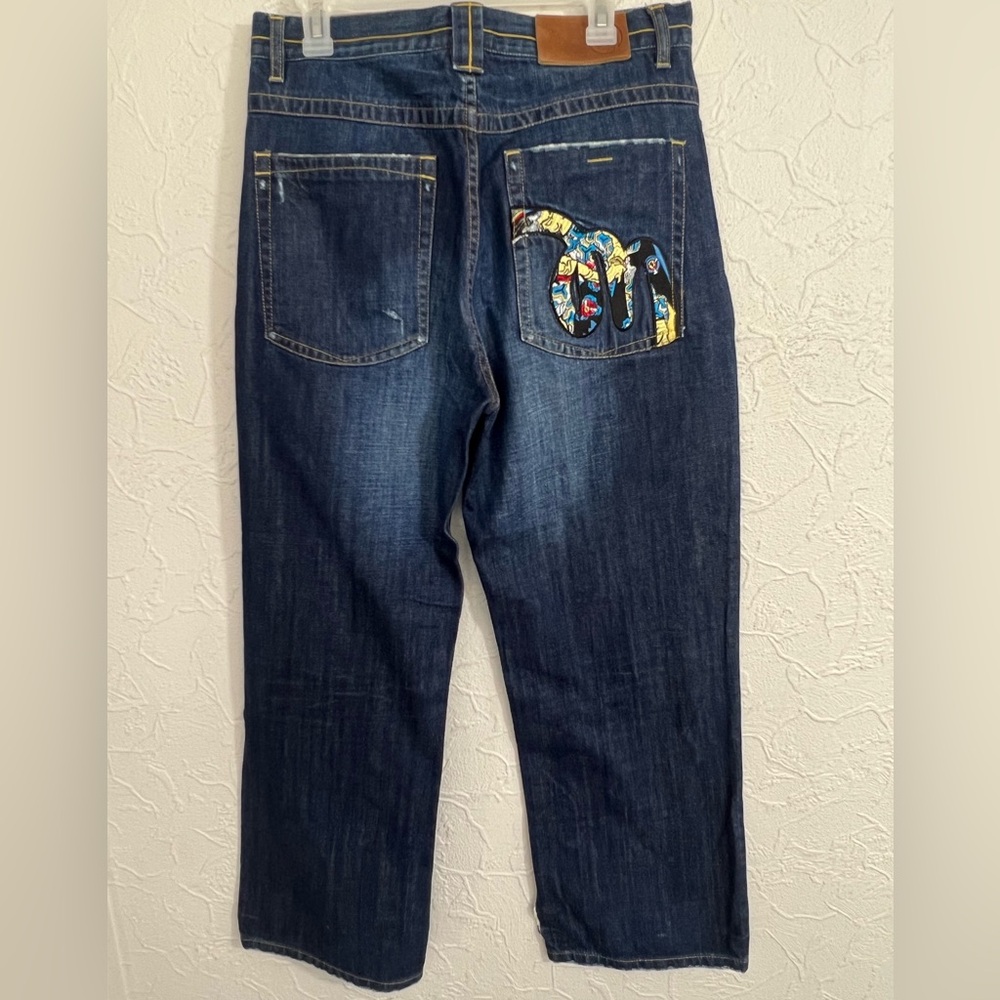 VTG Y2K Meezan Art Couture Men Size 34 Blue Jeans Inseam 29.5 Blue Wide-Leg